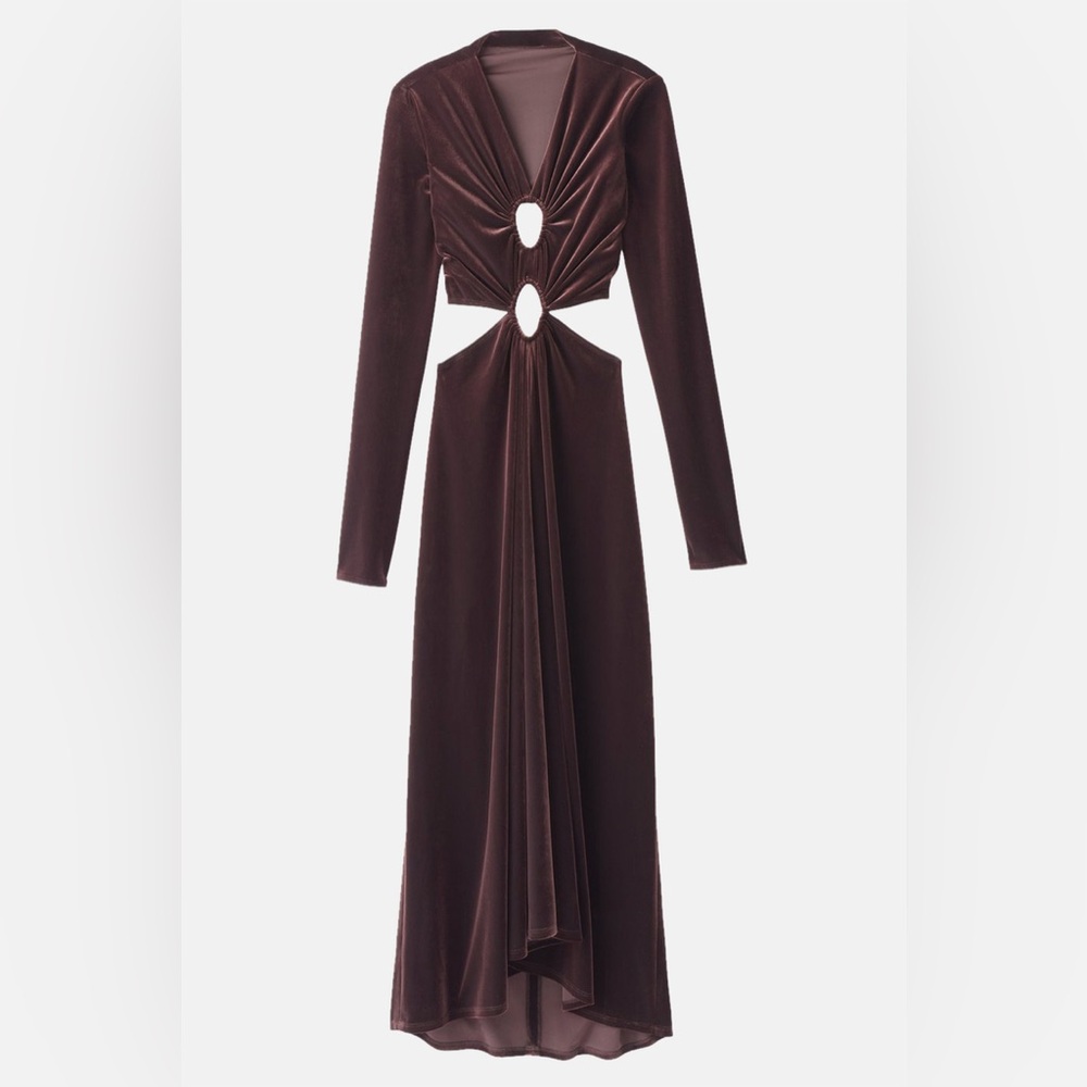 A.L.C Maeve Women's Draped Velvet Dress With Cut Out Details in‎ Brown Java 12